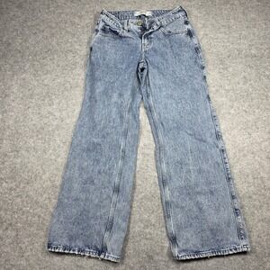 Hollister Jeans Women 23 Short Blue Baggy Low-Rise Baggy Acid Wash